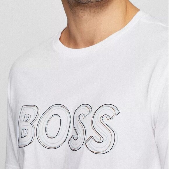 BOSS Hugo Boss Tee 1 T-shirt White Artwork Logo Graphic Size L Crewneck - Picture 2 of 15